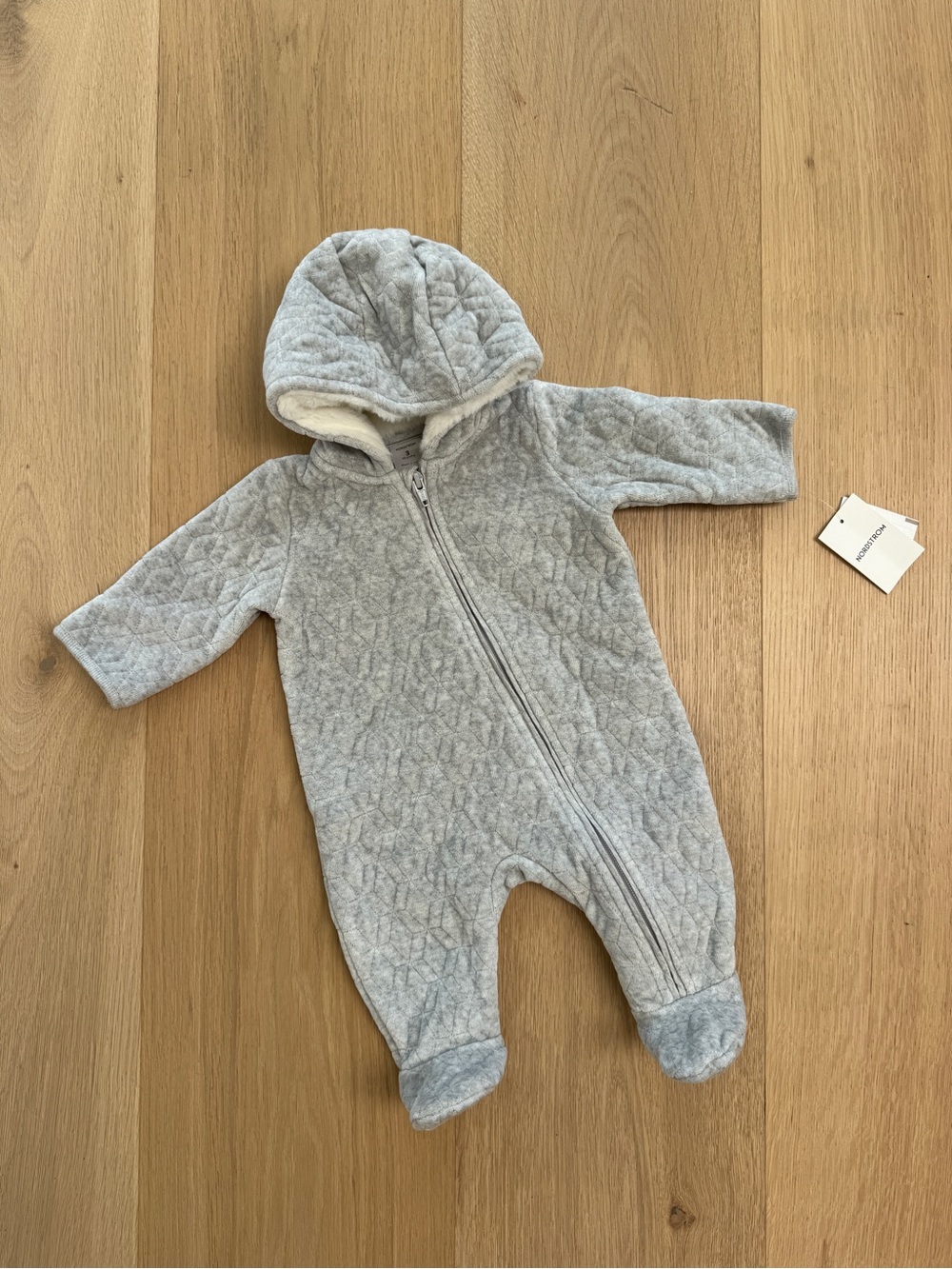 Nordstrom Cozy Quilted Hooded One-Piece Bunting in Light Gray